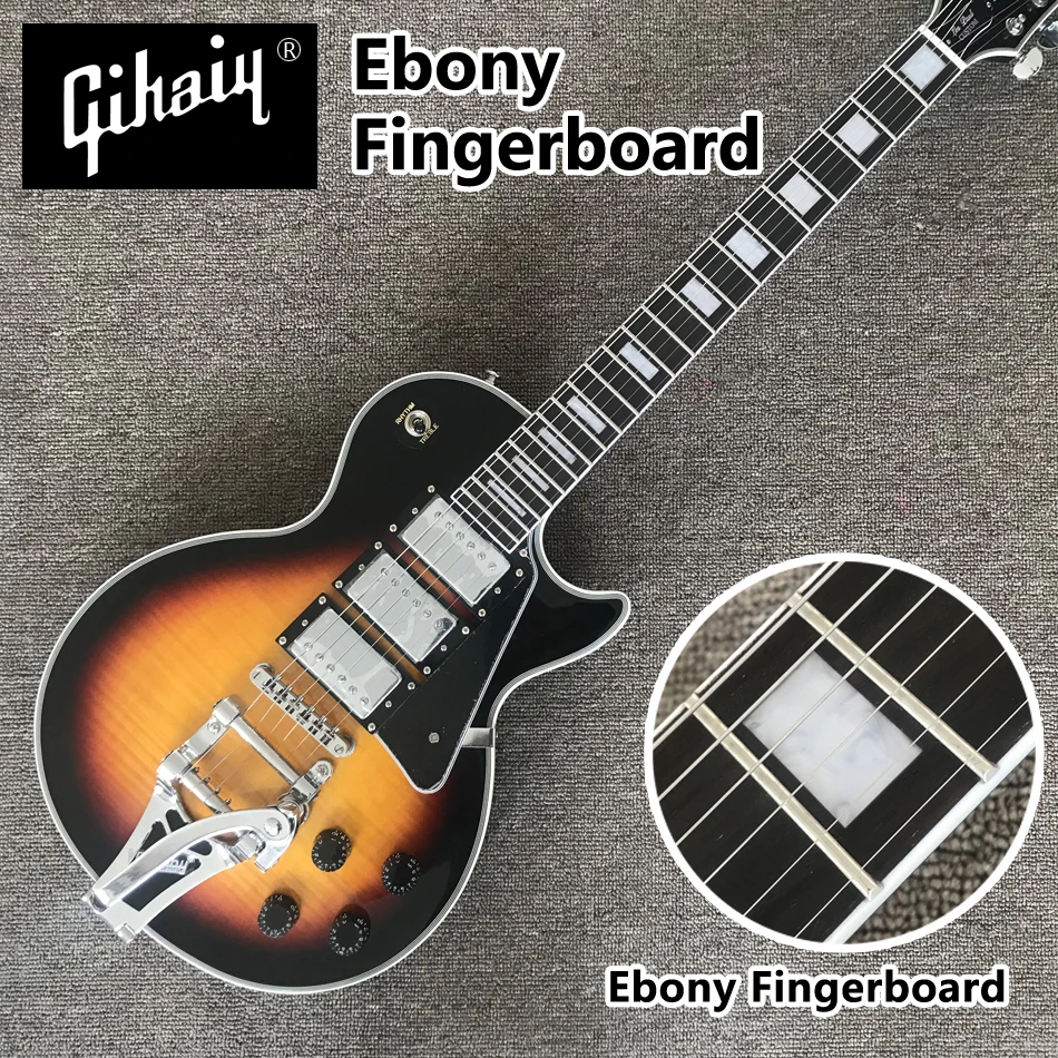 

NEW hand-made electric guitar, Flame Maple top, ebony fingerboard electric guitar with chrome tremolo system, free shipping