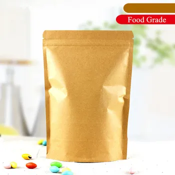 

13*21+4cm Stand Up Doypack Bags Brown Kraft Paper Zipper Pouch Ziplock Packaging Bags Home Kitchen Food Storage Bag