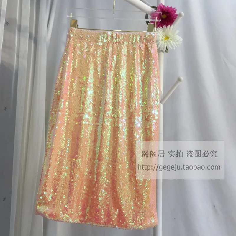 Cakucool Полный юбка с пайетками тонкий прямой средней длины юбки для женщин украсить юбки с бисерным украшением Shimmer прямо Bodycon Сексуальная юбка карандаш