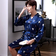 Мужской шелковый халат с длинным рукавом, плюс кимоно, домашний банный халат, мужской Халат с геометрическим рисунком, v-образный вырез, атласная пижама