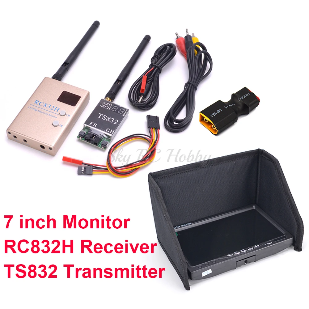 

FPV 1024 x 600 7 inch Monitor + 5.8Ghz 600mW 48CH Wireless AV A/V Transmitter TS832 Receiver RC832 RC832H for FPV Drones QAV250