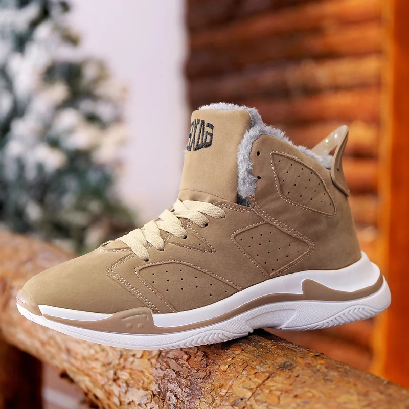 

HOMASS Winter Men Boots Extra-light Ankle Waterproof Outdoor Sport Boots Leather Short Plush Sneakers Men Adult Hiking Shoes