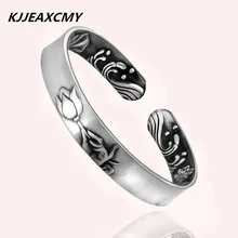 KJJEAXCMY 999 fine silver jewelry ethnic lotus Guanyin Handmade Bracelet lady hand drawing uglyless real 999 silver fine jewelry women simple fashion thick bangles ethnic fish open bangle handmade engraved lotus bijoux