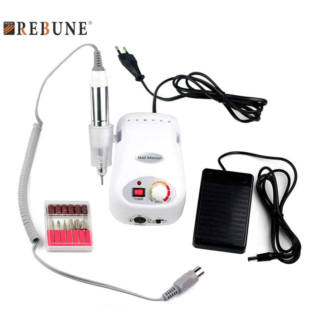 

REBUNE Pro Nail Drill White 30000RPM Rectangular 110/220V Acrylic Nail Art Equipment File Drill Bits Manicure Pedicure Machine