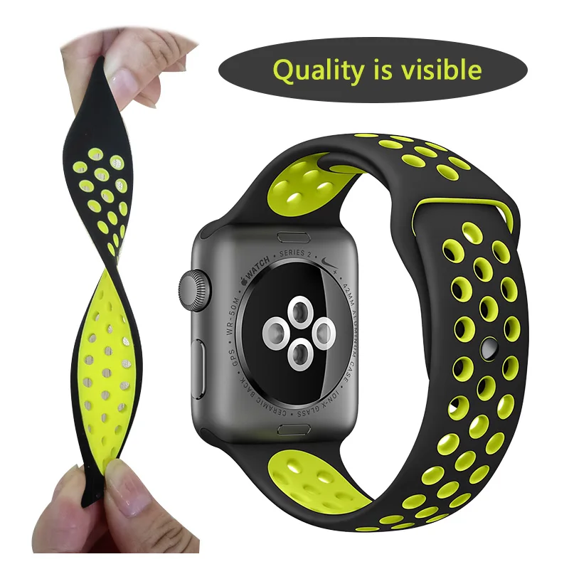 Бренд Кремния спортивный ремешок для наручных часов Apple Watch 44/40 мм, 38 мм/42 мм 1:1 черный/Вольт/Серый Серебряный iwatch 1/2/3/4 5 ремешки наручных часов