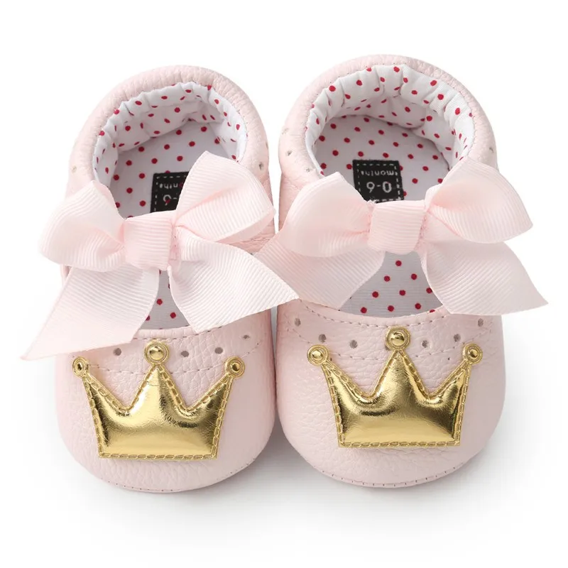 Spring Autumn PU Cute Butterfly Crown Anti-slip Toddler Shoes Princess Baby Soft Soled Shoes Indoor Crib Shoes New