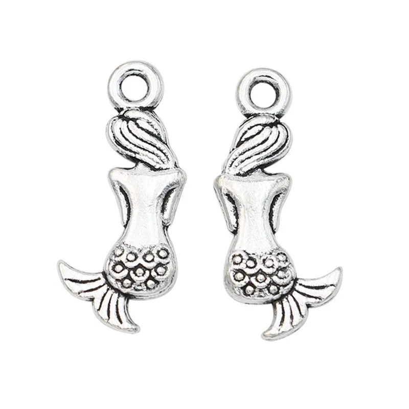 30pcs Wholesale Antique Silver Plated Mermaid Charms Beads Pendants for