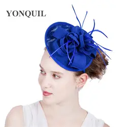 Королевский имитация Sinamay Fascinators элегантные женские перо цветочные шляпы заколка Свадебная вечеринка Дерби аксессуары для волос Новое