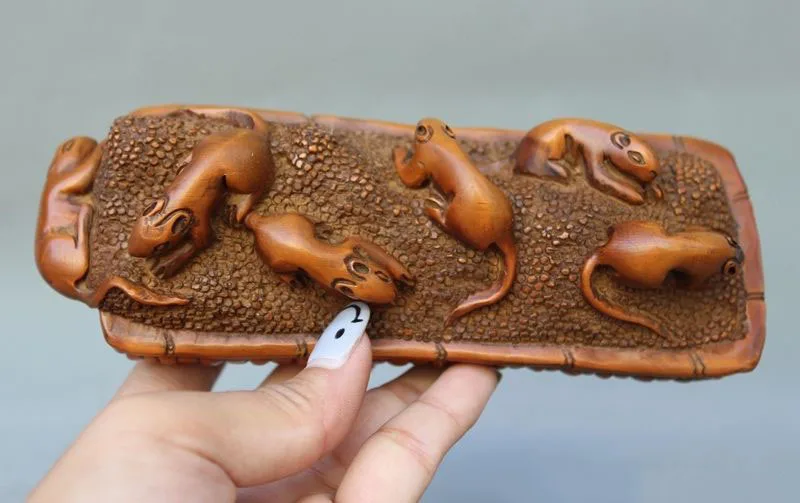 

christmas Lucky Old China Boxwood wood hand-carved Wealth Zodiac 6 mouse Rat Animal statue halloween