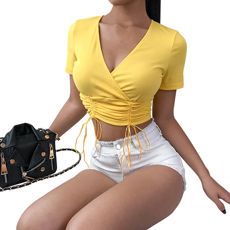 Женская летняя футболка Haut femme, модная, с коротким рукавом, облегающая, универсальная, Однотонная футболка, Сексуальная футболка с