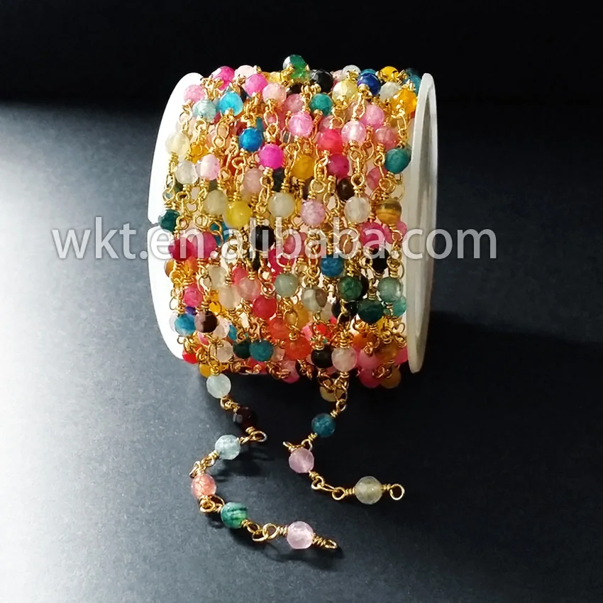 

WT-RBC022 Natural multi color 3mm beads rosary stone chain by meter