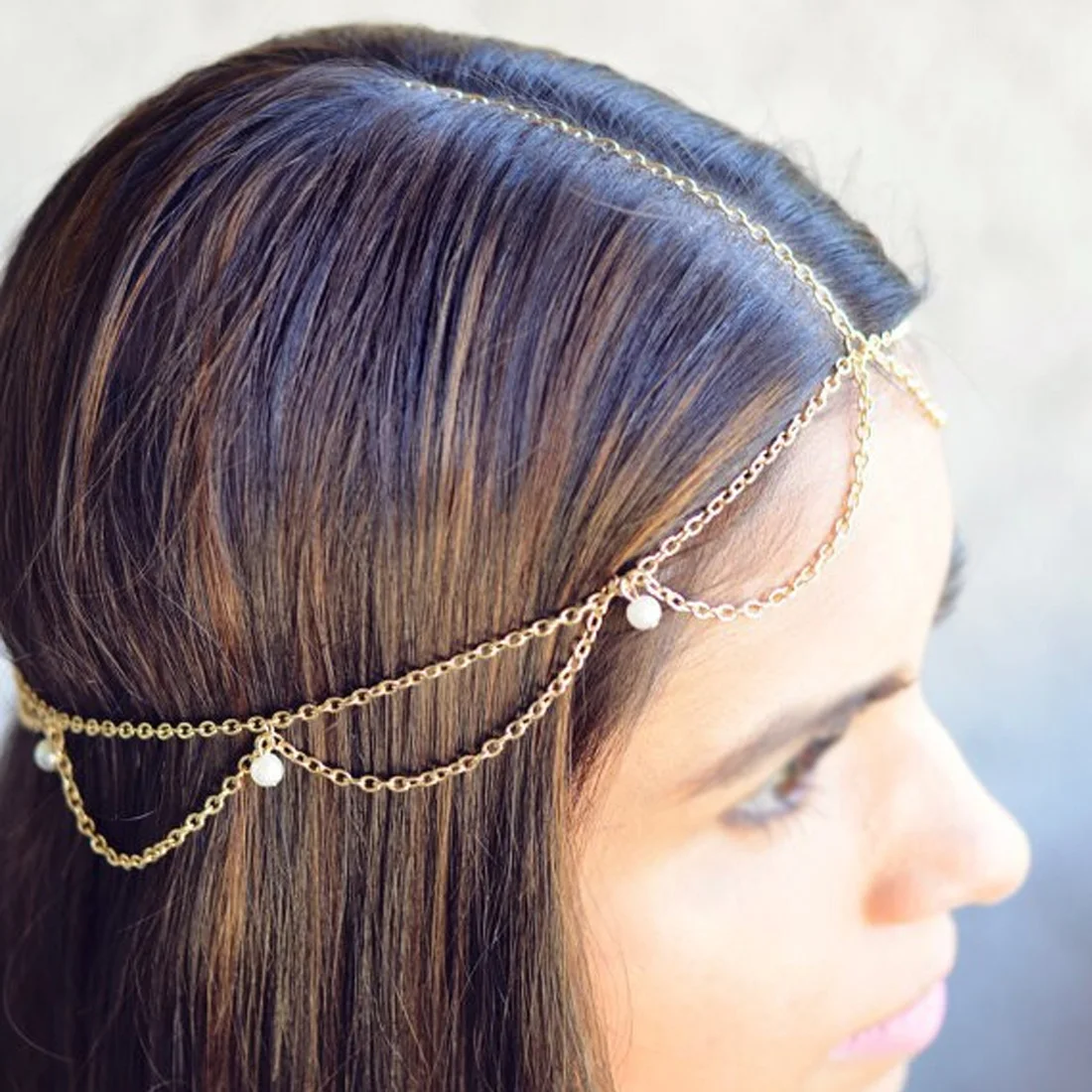 Bohemian Gold Head Chain Hair Jewelry Rhinestone Charm Forehead Wedding Hair Accesories Boho Headband Headpieces Indian Jewelry