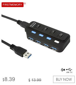 USB 3,0 концентратор Высокоскоростной 4 порта USB3.0 с DC 5 В/2A порт питания индивидуальные вкл/выкл переключатели USB разветвитель концентратор для MacBook ноутбука ПК