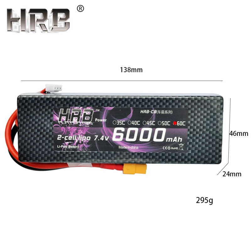Skup HRB bateria lipo 2S 7.4V 6000mAh 60C XT60 T dziekanów TRX EC5 XT90 części do zdalnego sterowania twarda obudowa dla Traxxas samoloty samochody łodzie 4x4 1 8 1 10