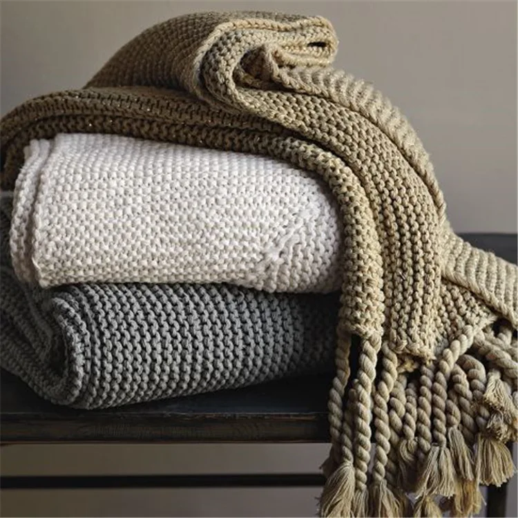 2019 Home Decoration Nordic Style Casual Knitted Blanket Tassel Knit