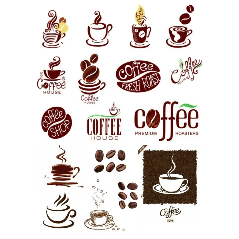 

2 PCS Coffee House Logo DIY Uncut Decoration Scrapbook Stationery Diary Sticker Planner Cute Label Travel Stickers