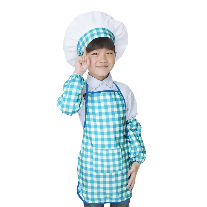 Children Apron+Chef Hat+Cuffs Set Kids Baby DIY Cooking Baking Clothes 
