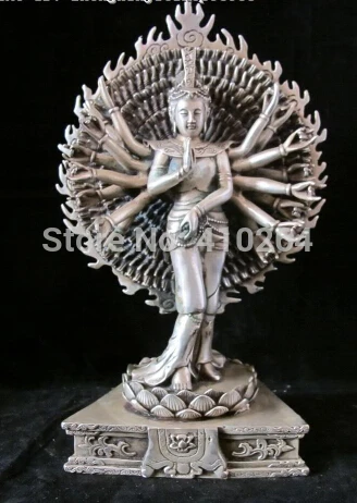 

13"Tibet Silver 1000 arms Hand Avalokitesvara kwan yin Buddha Statue