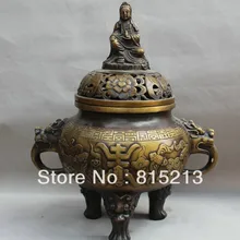 Bi00156 1" Династия Китайский Дворец Бронзовый Кван-инь Голова Дракона Кадило Incenser Горелки