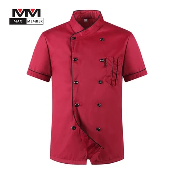 

M-3XL Men Short-sleeved Breathable Double Breasted Breathable Kitchen Work Catering Restaurant Food Serive Chef Uniforms Aprons