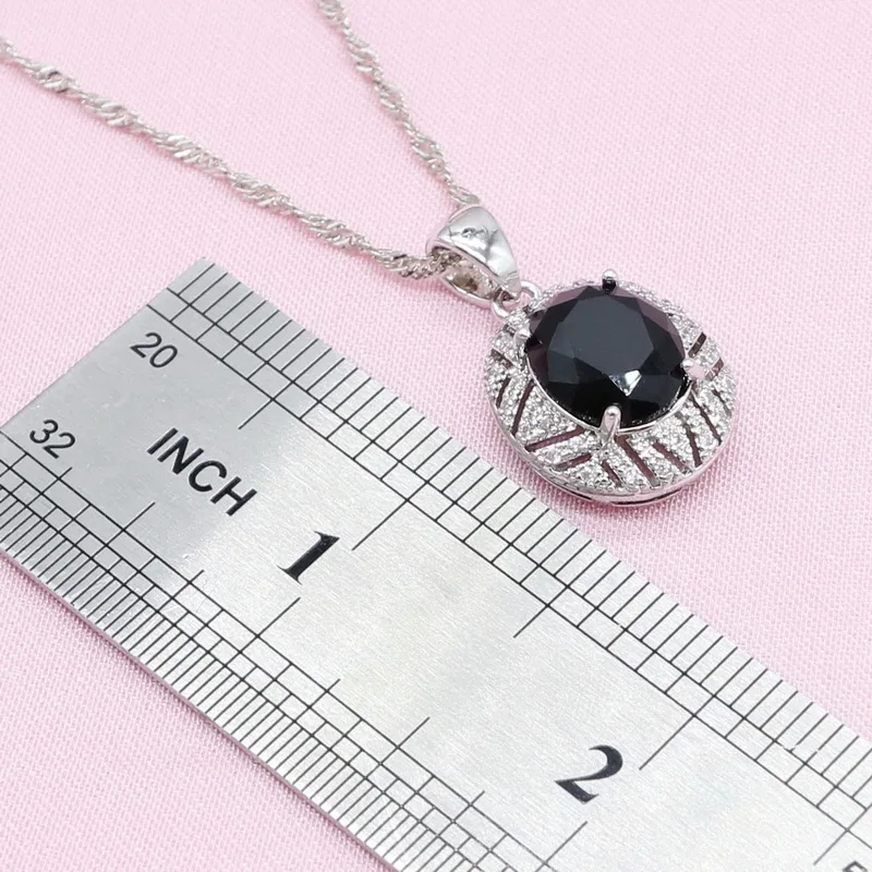 925 серебряные свадебные комплекты украшений для женщин черный кубический цирконий браслет серьги ожерелье кулон кольцо подарок на день рождения