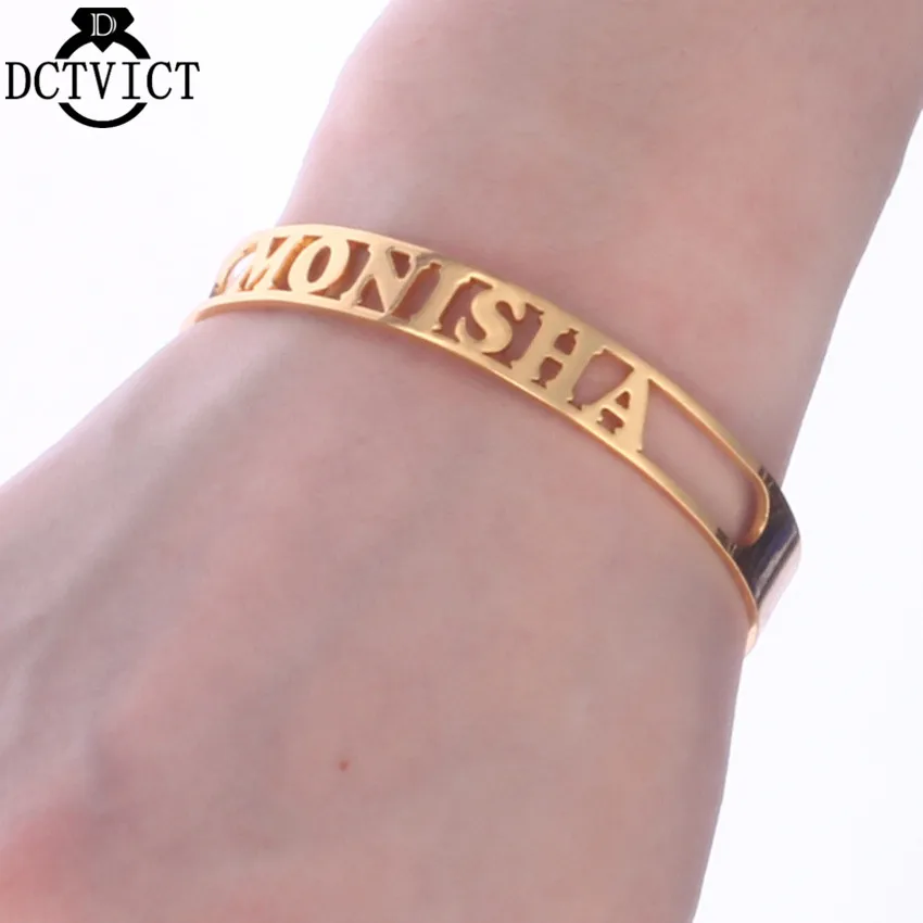 

Custom Hollow Name Bangle Personalized Jewelry Romantic Gold SIlver Roman Numeral Bracelet For Couples In Love Valentines Gift