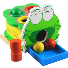 Детские игрушки деревянные Мультяшные животные лягушка выбитый стол мяч игра Раннее Обучение Монтессори материал детский подарок