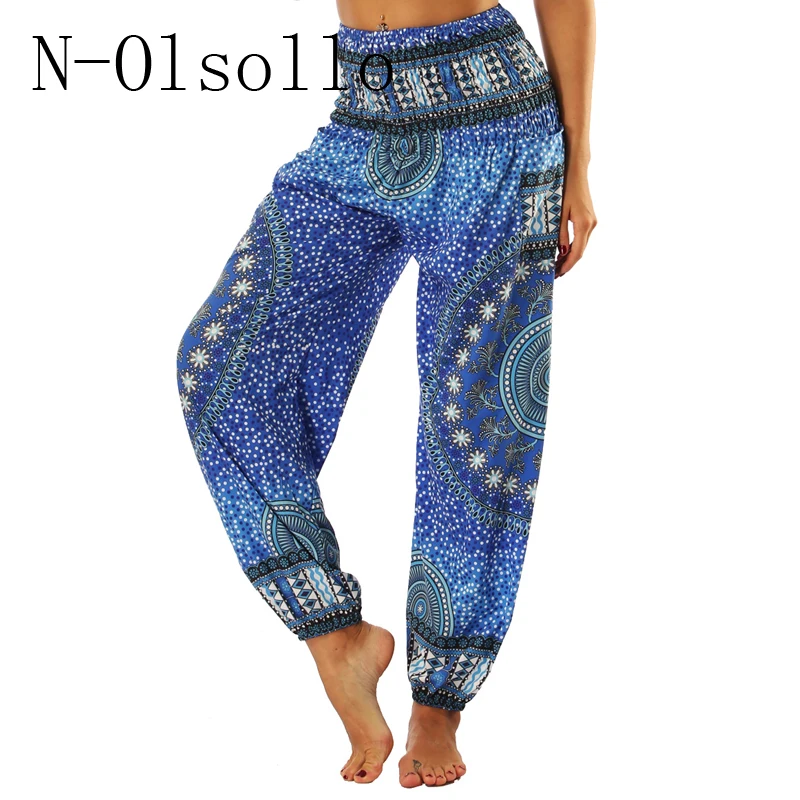 

N-olsollo 2018 Novelty Streetwear High Waist Pants Elastic Wide Waist Casual Harem Pants Dot Circle Bloomers Blue Boho Clothing