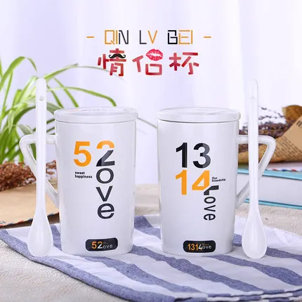 350ml Creative Ceramic Mugs Couples mugs Simple Fashion Coffee Milk mugs Individuals Office mugs with Covers