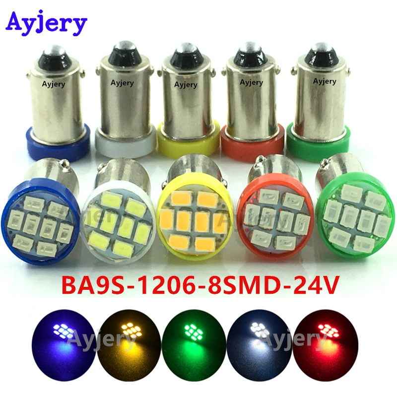 Ayjery 200 шт./лот BA9S 1206 8 SMD T11 T4W светодиодный светильник для чтения задняя парковка поворотные сигнальные огни индикаторная лампа Белый DC 24 V