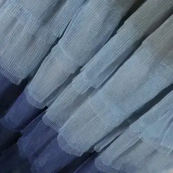 SETWIGG Super Fashion Gradient Blue Tiered Mesh A-line Long Spring Skirts Waist Band Sweet Puff Layered Tulle Calf Summer Skirt