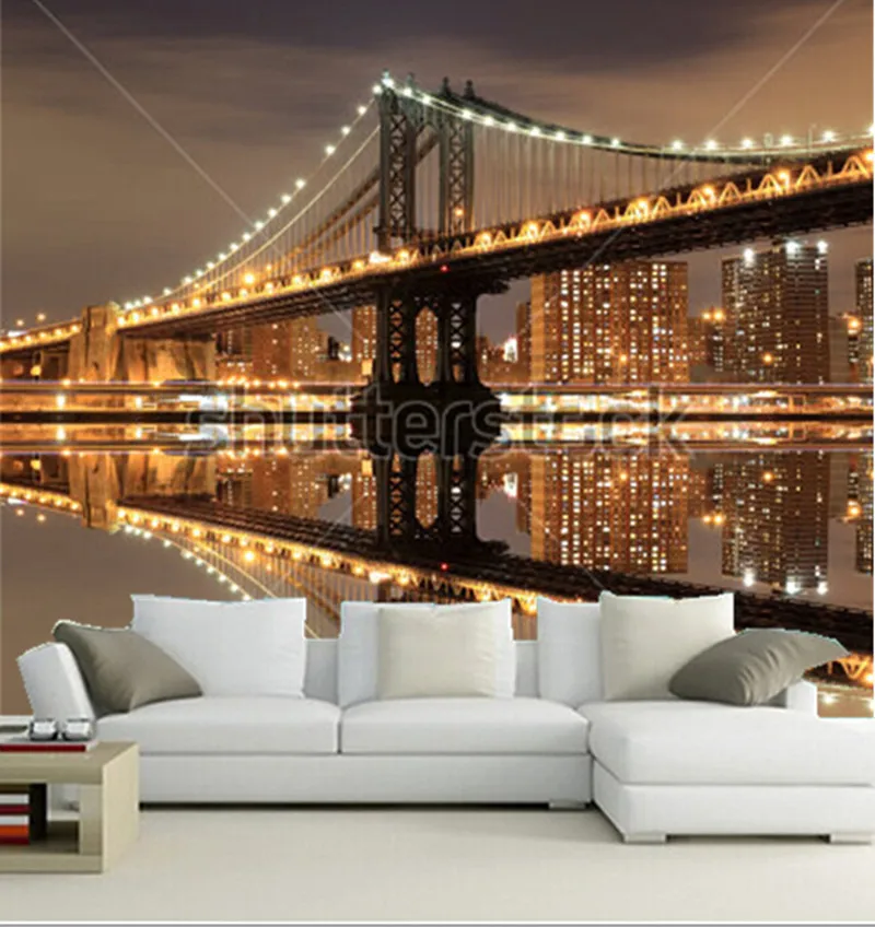 Us 29 0 Custom 3d Murals Manhattan Bridge And Manhattan Skyline At Night New York City Living Room Sofa Tv Wall Bedroom Wall Paper In Wallpapers