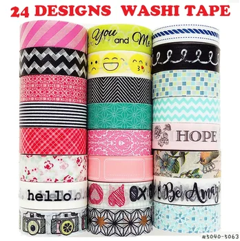 

24 Designs Letters/Stripe/Lace/Face/Basic Pattern Japanese Washi Tape Decorative Adhesive DIY Masking Paper Tape Stickers Label