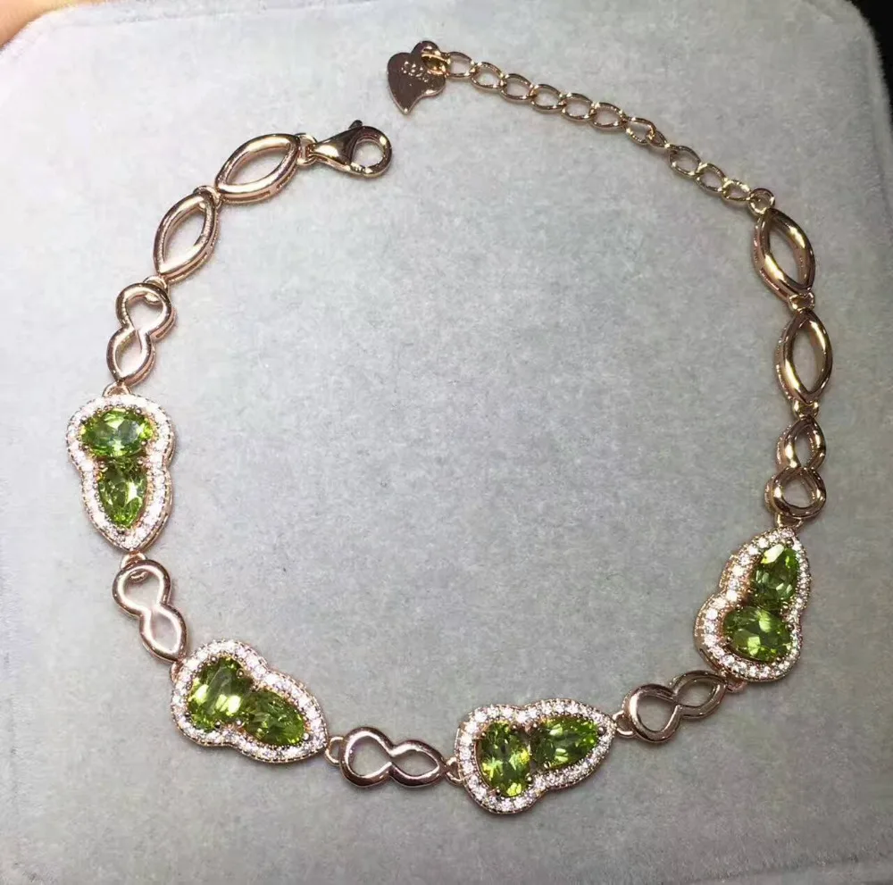 Bracelet péridot vert naturel Bracelet olivine naturel 925 bracelet en argent de mode gourde chance