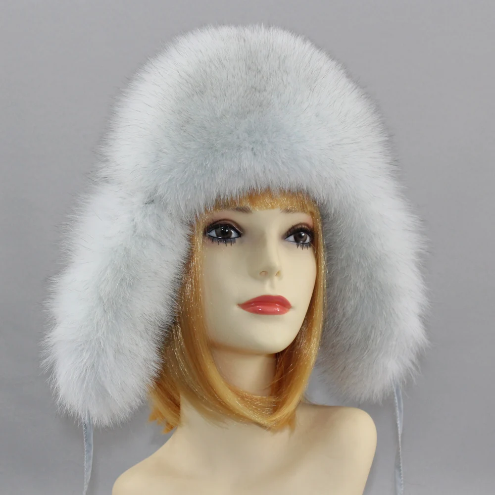 New Winter Women Lovely Real Fox Fur Hats Natural Fox Fur Winter Quality Thick Warm Fox Fur Bomber Hat