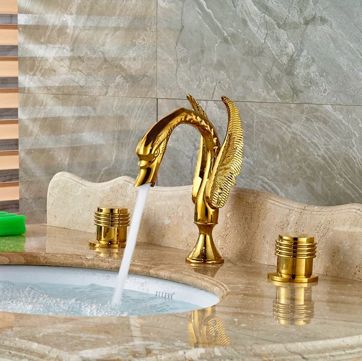 

Newly Modern Basin Tap Double Handles Swivel Spout Bathroom Vessel Sink Tap Mixer Faucet