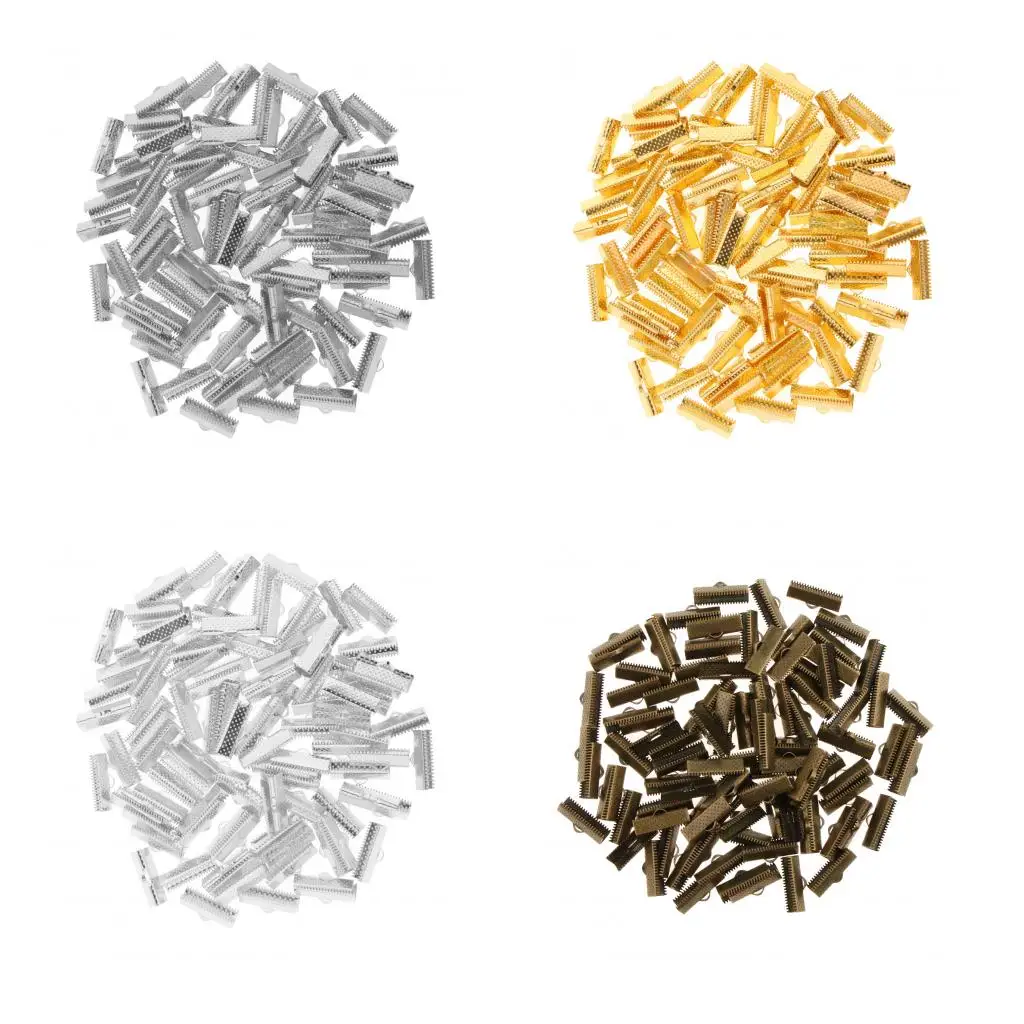 

400 Pieces Mixed Color Ribbon Necklace Crimp Clamp Cord End Caps Tip Fasteners 20mm