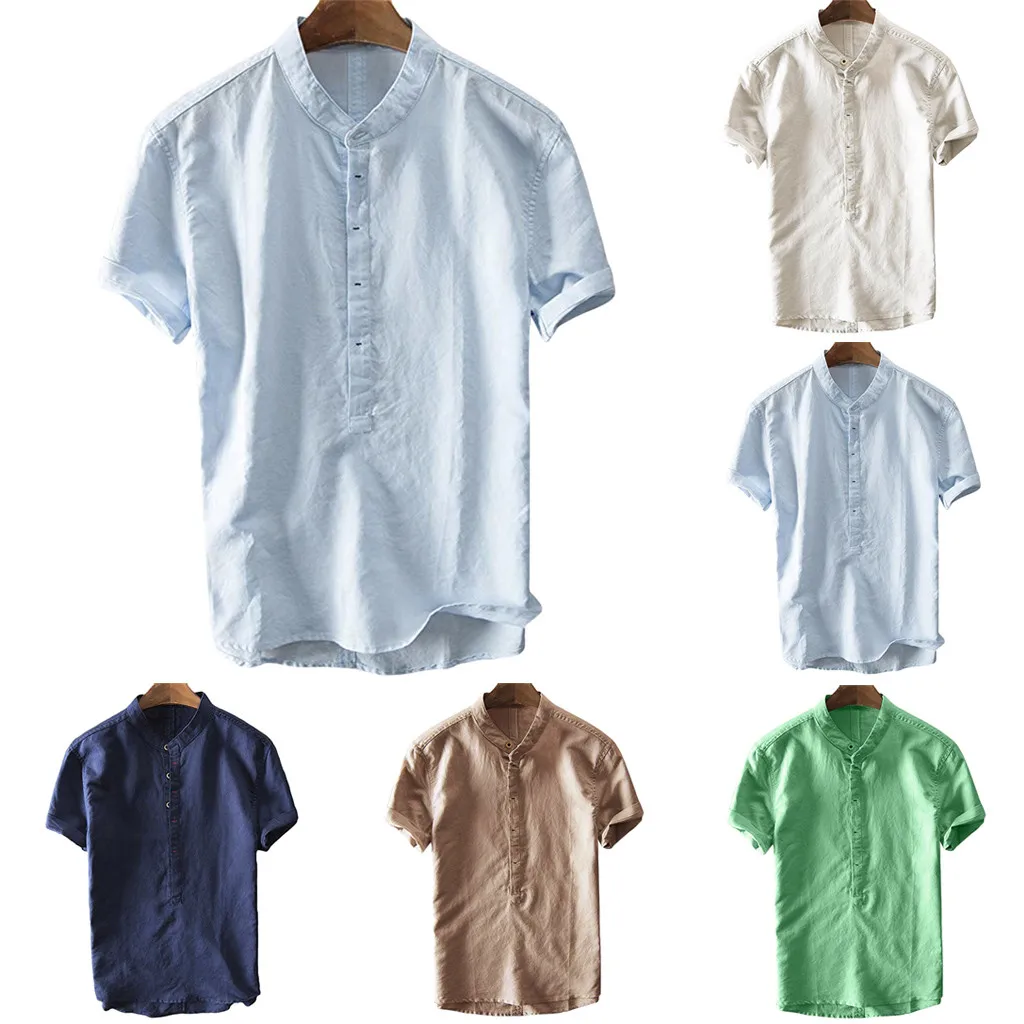 2019 New Summer Fashion Shirts Short sale Summer Men's Cool And Thin Breathable Collar Hanging Dyed Gradient Cotton Shirt M-3XL