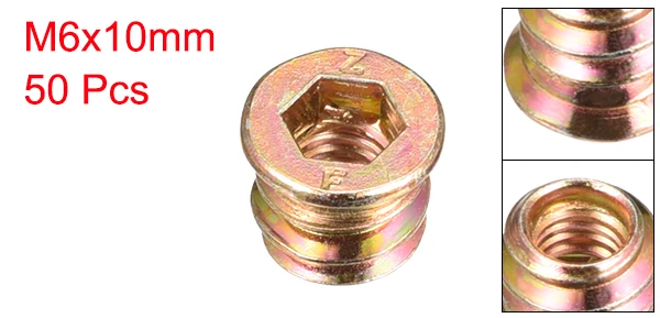 Uxcell 50 шт. M6x10mm деревянная мебель Интерфейс Шестигранная резьбовые вкладыши винты из углеродистой стали аксессуары