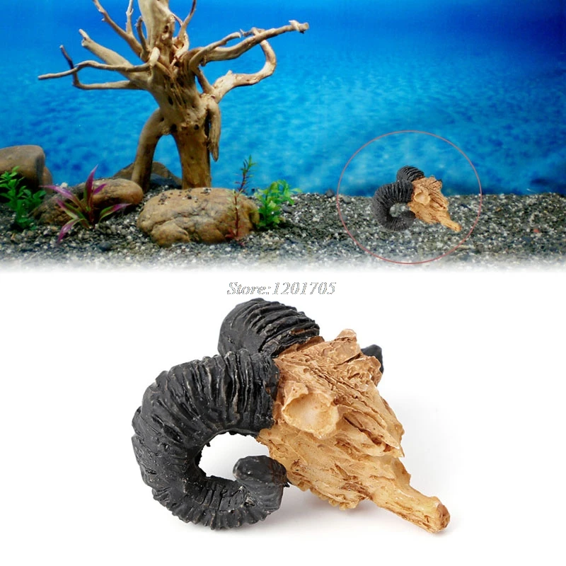 

New Aquarium Artifical Goat Skull Resin Terrarium Decoration Fish Tank Simulation Statue Landscape Reptile Ornament JUN13