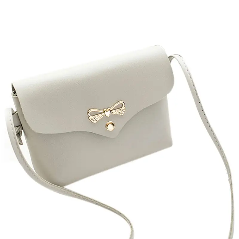 

Fashion Women's One Shoulder Bags Bowknot Hardware Decoration PU Mini Crossbody Phone Bag Light Gray