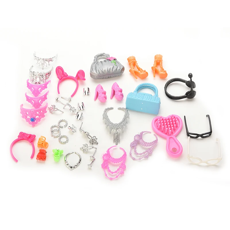 Accessories for Barbie Doll Set of Fashion Jewelry Necklace Earring Bowknot Crown Accessory Dolls Kids Gift