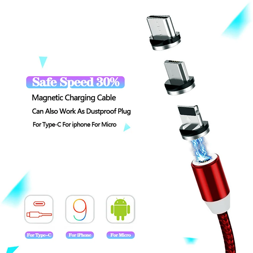 Магнитный кабель для зарядки Micro usb type C провод для быстрого заряда для iPhone Xs samsung S10 Android кабель для зарядки мобильных телефонов USBC шнур