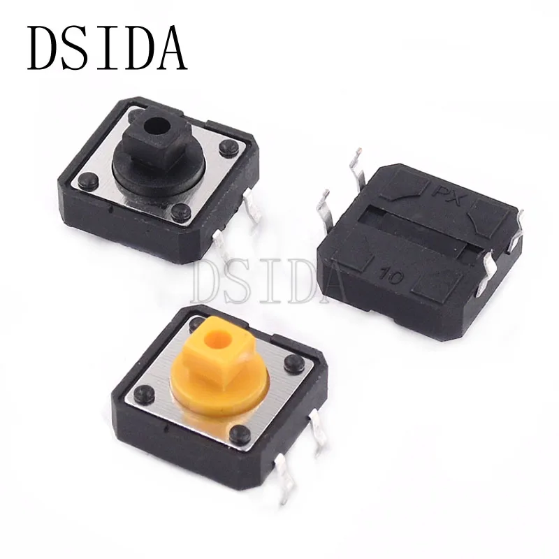 

10PCS PCB 12*12*7.3mm 4pin Tactile Tact Mini Push Button Switch 12x12x7.3mm 4p SMT Vertical Micro Switch Yellow and black button