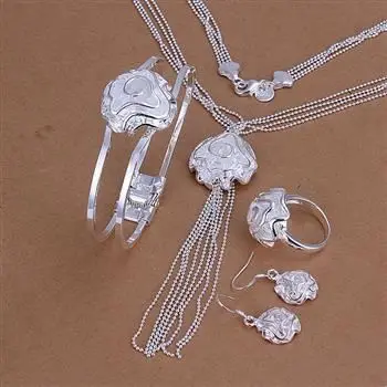 

S274 925 sterling silver jewelry set, fashion jewelry set Rose Ring Drop Earrings Bangle Necklace S274 /aoaajfha geeaovla