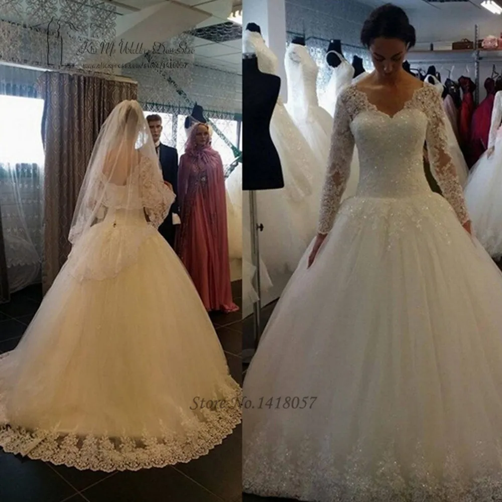 Старинные Кружева Свадебное Платье С Длинным Рукавом Vestido де Noiva Манга Лонга Плюс Размер Свадебные Платья Бальное платье Принцесса Невесты