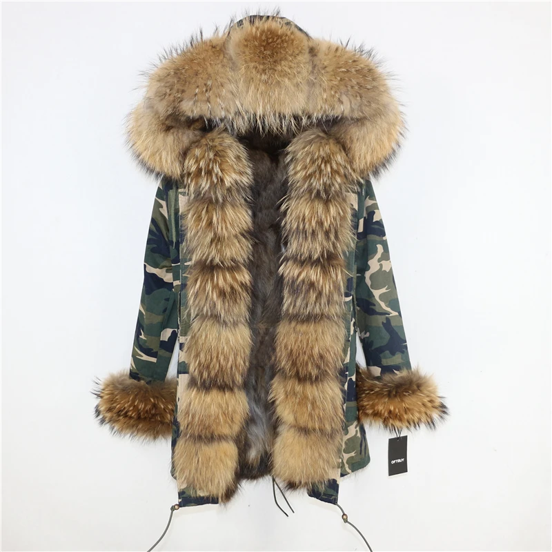 Бренд, зимняя женская куртка, пальто из натурального меха, длинная парка, воротник из натурального меха енота, подкладка из натурального Лисьего меха, съемная уличная одежда, новинка - Цвет: camo natural F