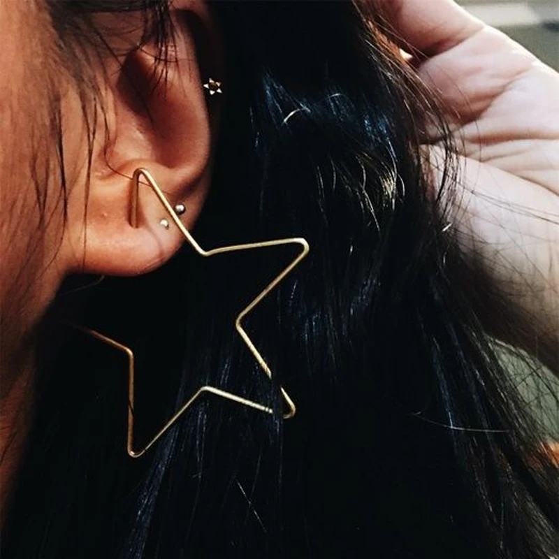 

7CM Gold Star Fashion Hoop Earrings For Women 2019 Charming Silver Alloy Korean Earrings Brincos boucle d'oreille femme 2019