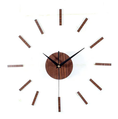 

New Arrival Fashion stickern 30-60cm EVA paste wall clock Wood colour decorative 3d diy wall clock