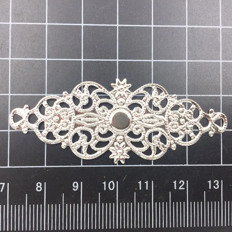 

10Pcs Purse Bag Decoration Ornament Embelishment Silver Plated Flower Filigree Alloy Jewelry DIY Findings Charms 6.1cm